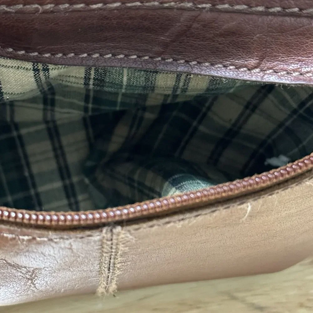 Wild West Los Angeles Leather Purse Brown‎ Shoulder Bag Green Gingham Western